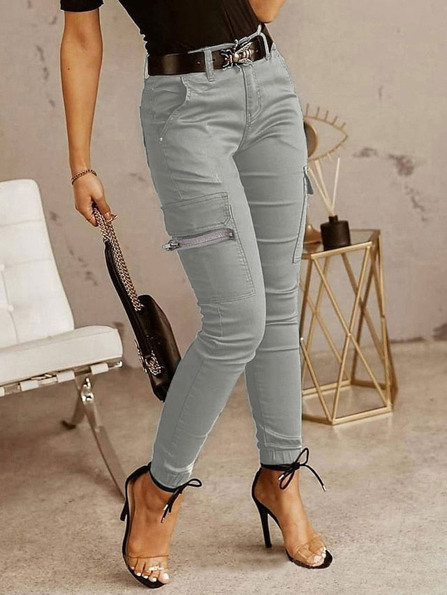 Women's Cargo Pants Basic Casual / Sporty Tactical Trousers Side Pockets Patchwork Full Length Pants Business