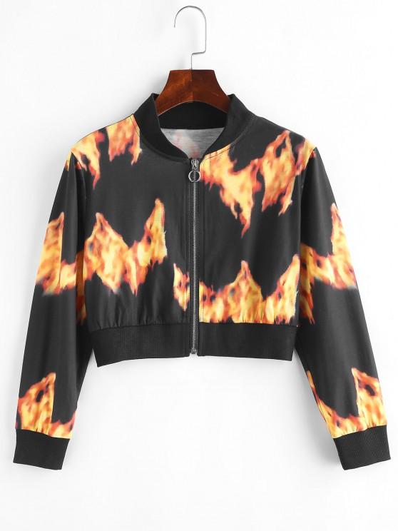 Flame Print Pull Ring Cropped Jacket JAC210311150BLAS Black / S