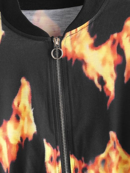 Flame Print Pull Ring Cropped Jacket