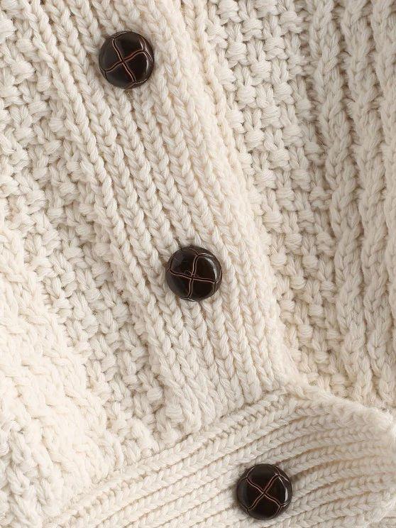 Flap Detail Button Up Cable Knit Cardigan for Women CAR210303191WHI White / One-Size