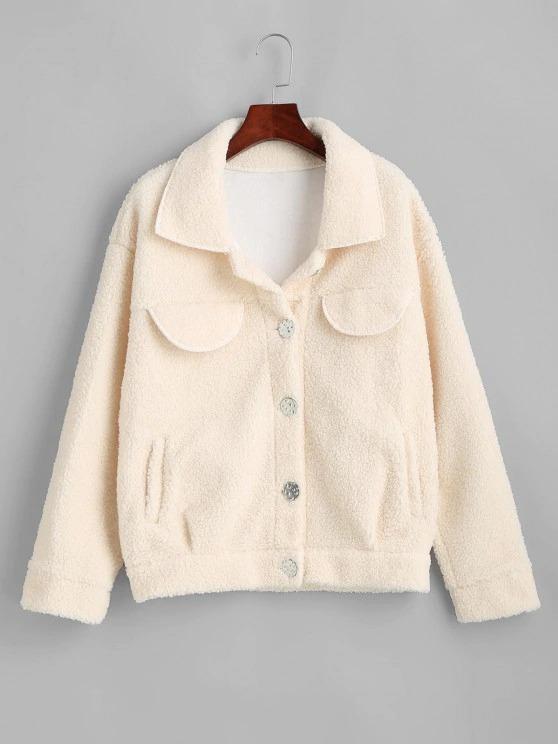 Flap Detail Pocket Teddy Coat temp2021452399 White / S