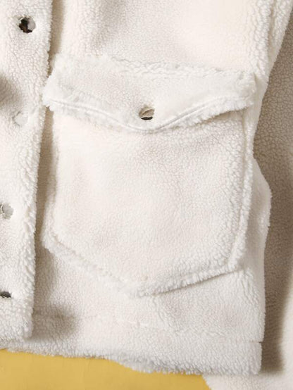 Flap Pocket Button Front Teddy Crop Jacket