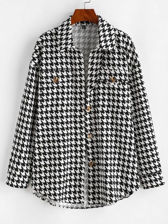 Flap Pockets Houndstooth Cargo Shacket COA210305119S S