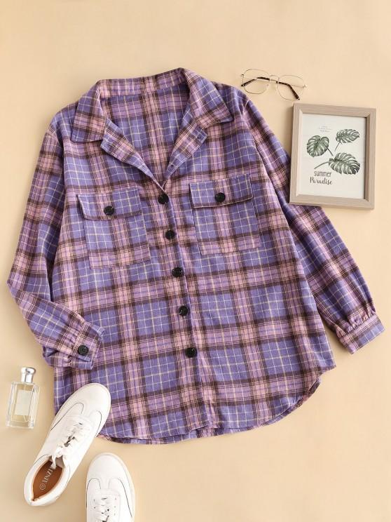 Flap Pockets Plaid Tartan Flannel Shacket COA210305123PURS Purple / S