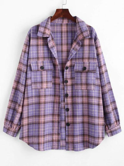 Flap Pockets Plaid Tartan Flannel Shacket