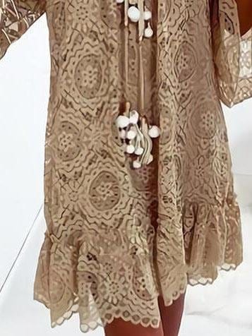 Flared Sleeve V-neck Casual Lace Dress