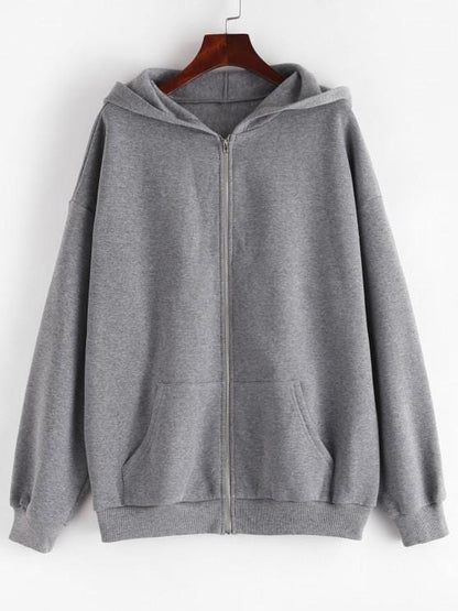 Fleece Lined Drop Shoulder Hooded Zip Coat