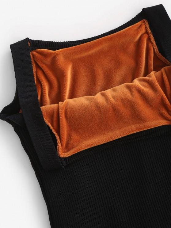 Fleece Lined Ribbed Knit Slim Tank Top TSH210312297BLA Black / One-Size