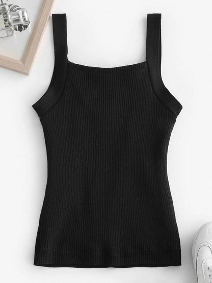 Fleece Lined Ribbed Knit Slim Tank Top for Women TSH210312297BLA Black / One-Size