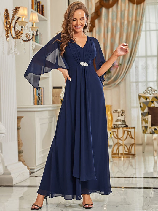 Flirty Floor Length A Line Wholesale Mother of the Bride Dresses EM90057NB04 Navy Blue / 4