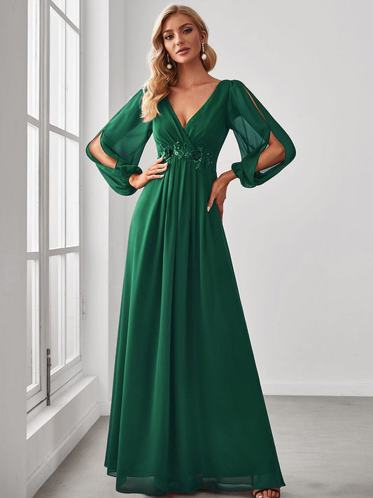 Floor Length Long Lantern Sleeves Wholesale Bridesmaid Dresses EP00461DG04 Dark Green / 4