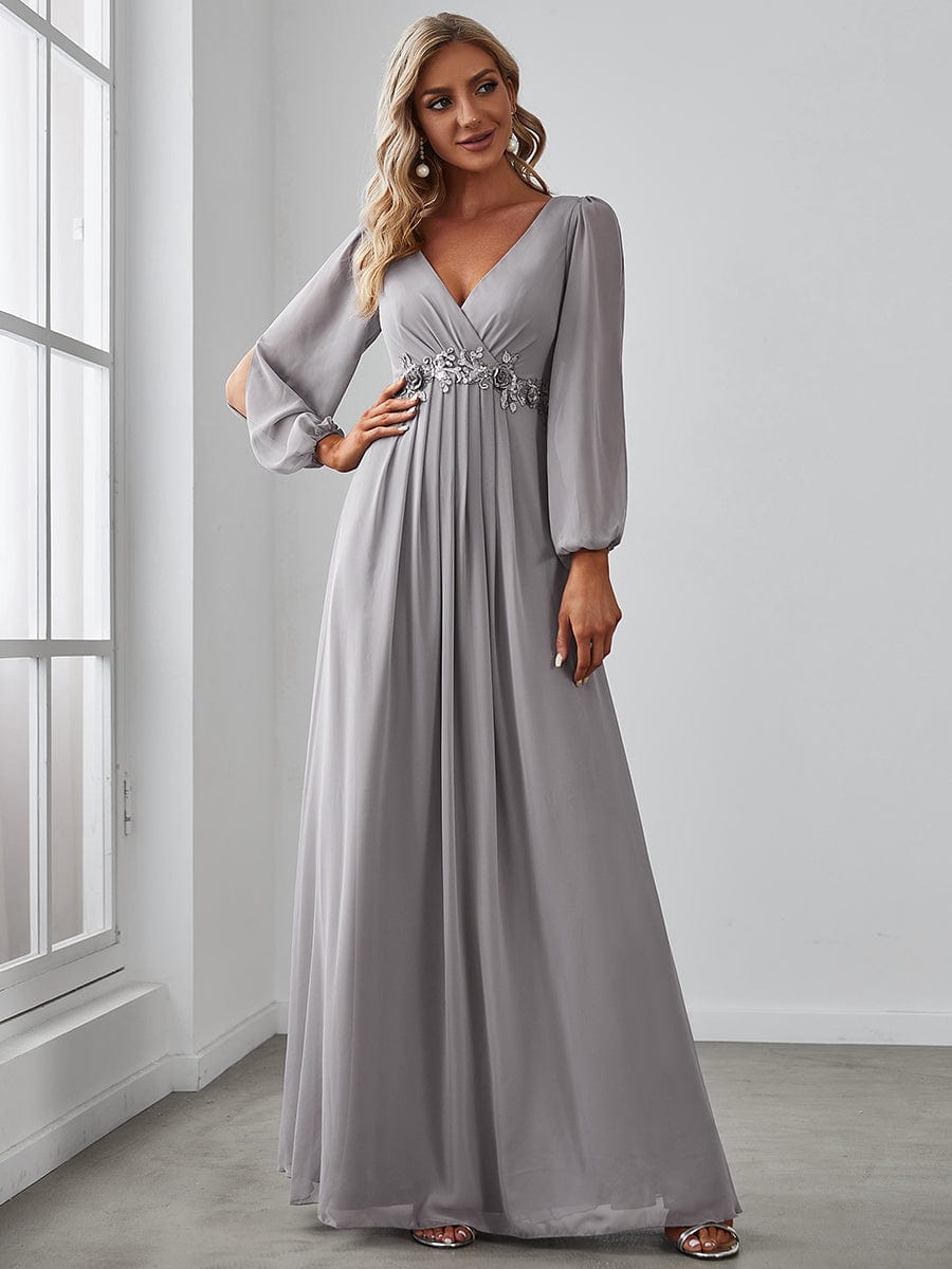 Floor Length Long Lantern Sleeves Wholesale Bridesmaid Dresses EP00461GY04 Grey / 4