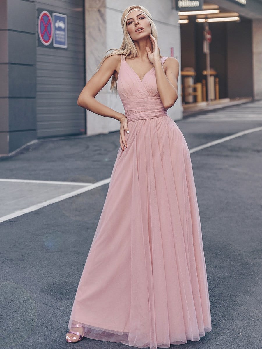 Floor Length Sleeveless Wholesale Tulle Bridesmaid Dresses EP07303BH04 Blush / 4