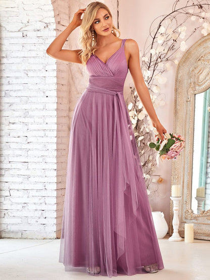 Floor Length Sleeveless Wholesale Tulle Bridesmaid Dresses EP07303OD04 Orchid / 4