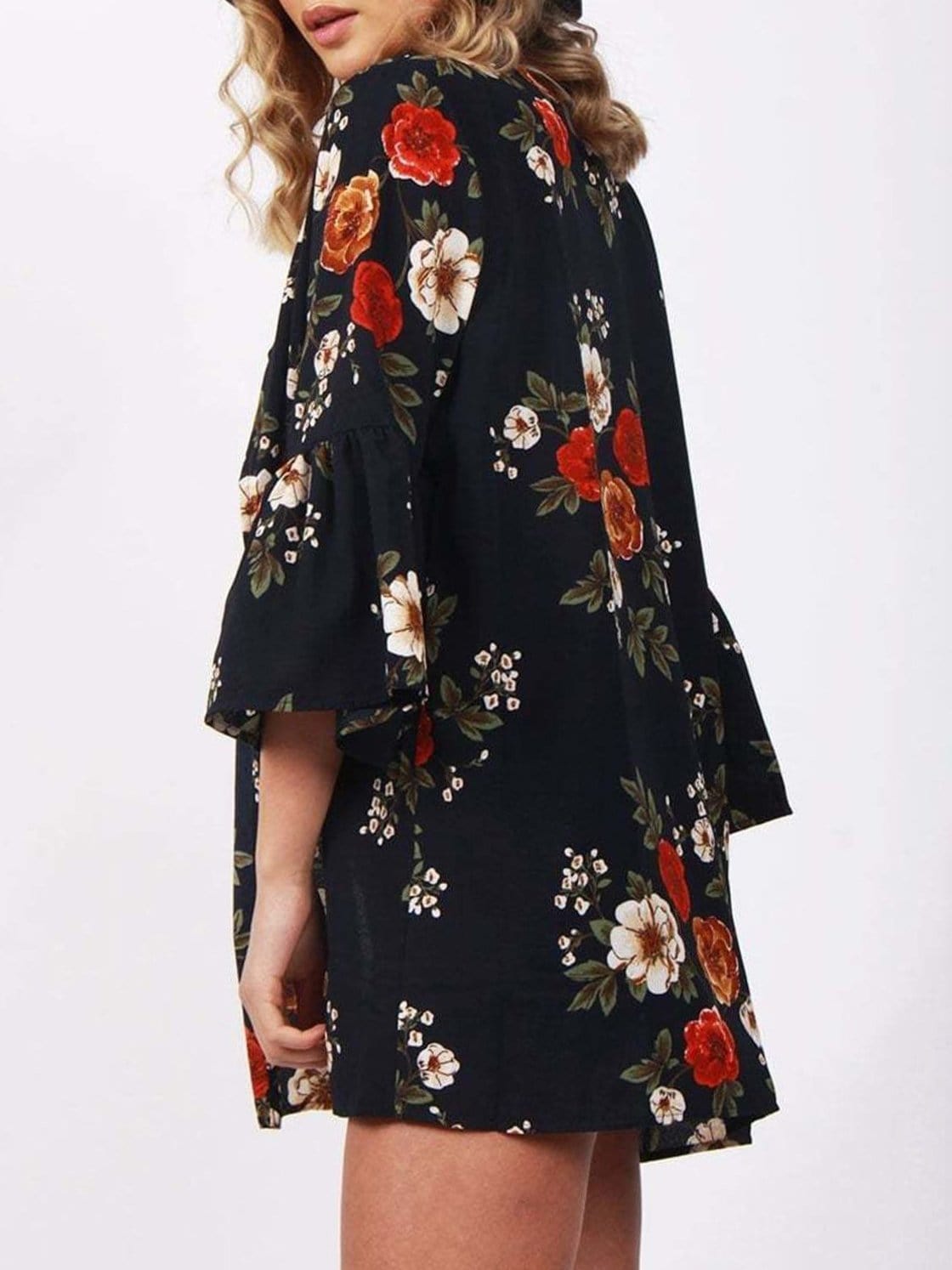 Floral 3/4 Sleeve Chiffon Loose Cardigan