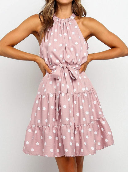 Floral And Polka Dot Girly Dress With Belt DRE210409738PINS Pink / S