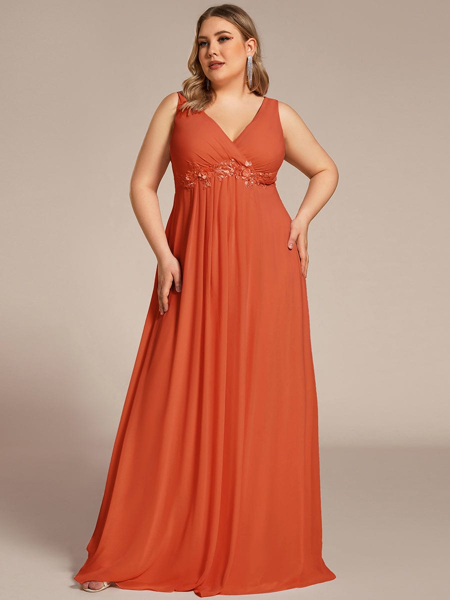 Floral Applique Sleeveless Chiffon Long Formal Evening Dress