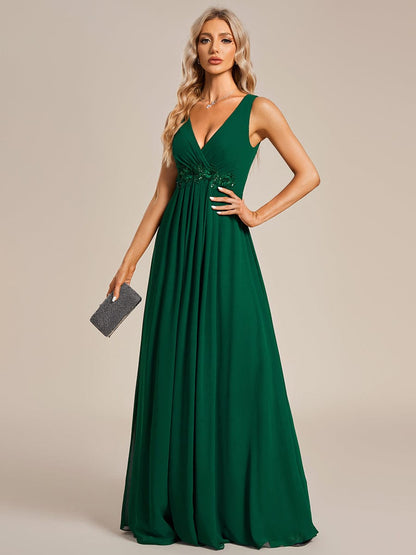 Floral Applique Sleeveless Chiffon Long Formal Evening Dress DRE230912A0525DGV4 DarkGreen / 4