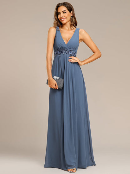 Floral Applique Sleeveless Chiffon Long Formal Evening Dress DRE230912A0537DNV4 Blue / 4