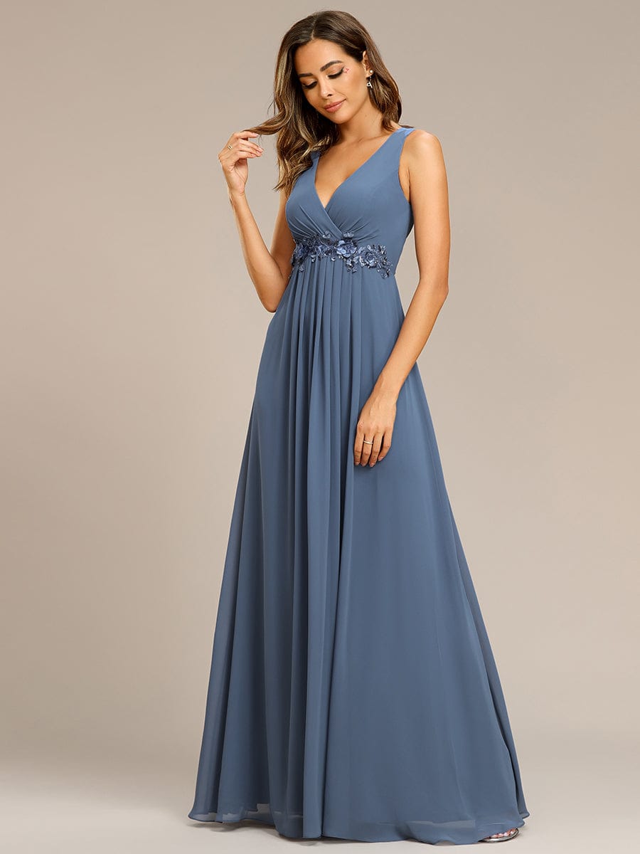 Floral Applique Sleeveless Chiffon Long Formal Evening Dress