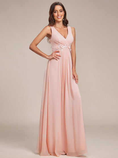 Floral Applique Sleeveless Chiffon Long Formal Evening Dress DRE230912A0549PNK4 Pink / 4