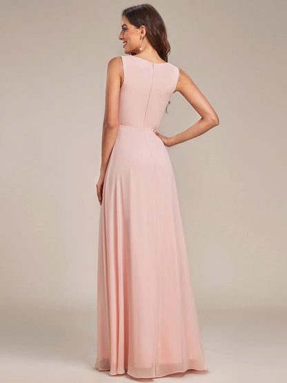 Floral Applique Sleeveless Chiffon Long Formal Evening Dress