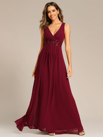 Floral Applique Sleeveless Chiffon Long Formal Evening Dress DRE230912A0561BDG4 DarkRed / 4