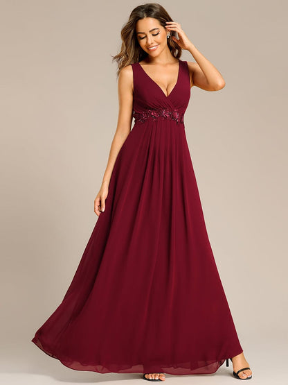 Floral Applique Sleeveless Chiffon Long Formal Evening Dress