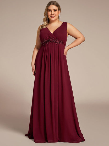 Floral Applique Sleeveless Chiffon Long Formal Evening Dress