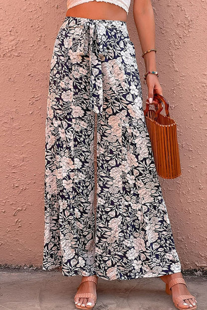 Floral Belted Wide Leg Pants