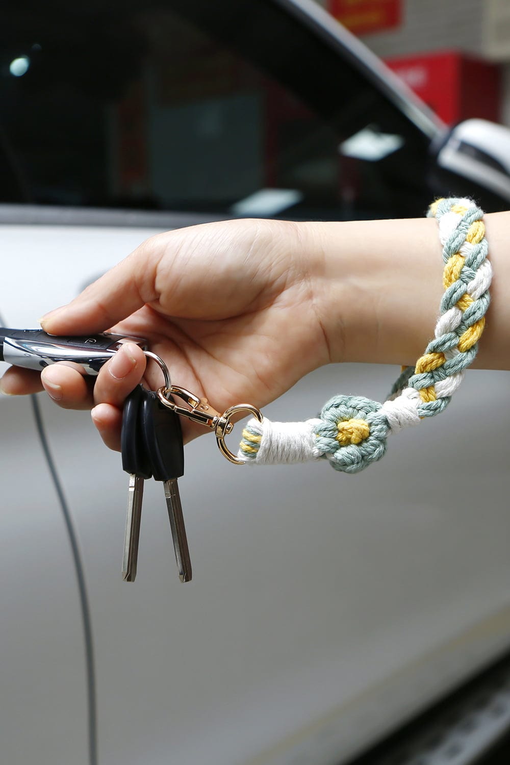 Floral Braided Wristlet Key Chain