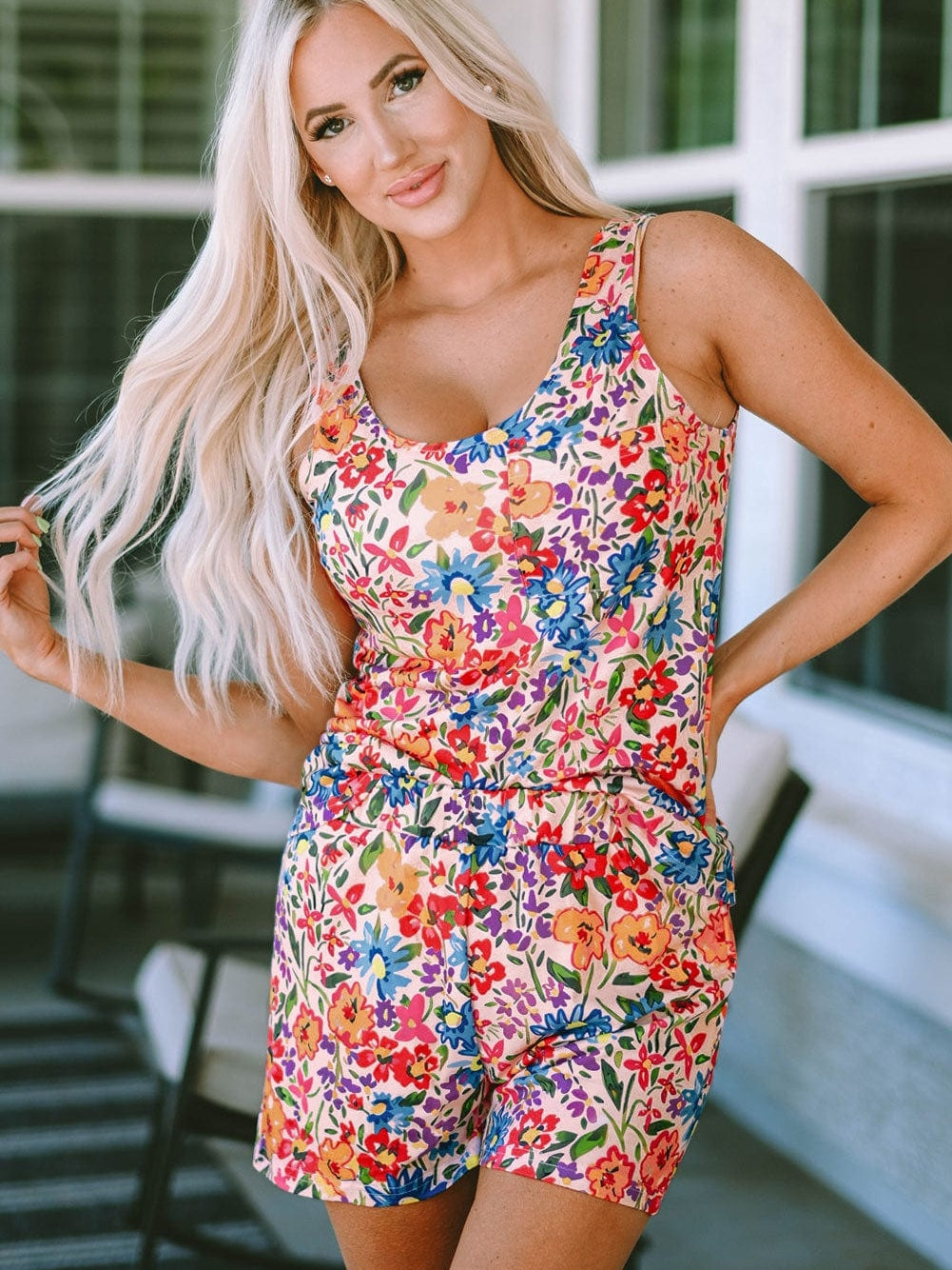 Floral Dream Sleeveless Lounge Set in Multicolor Leopard Pattern