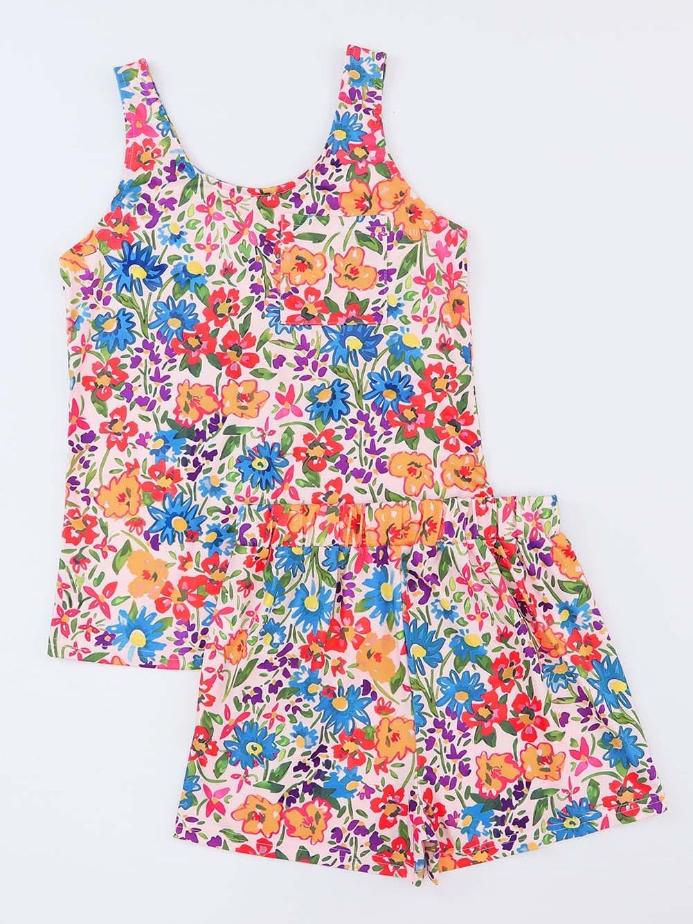 Floral Dream Sleeveless Lounge Set in Multicolor Leopard Pattern