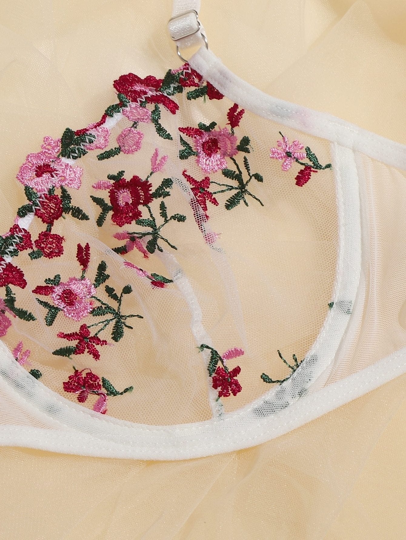 Floral Embroidered Mesh Underwire Lingerie Set