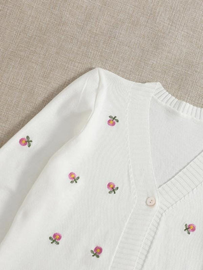 Floral Embroidery Button Up Cardigan SWE210311255WHI One-Size / White