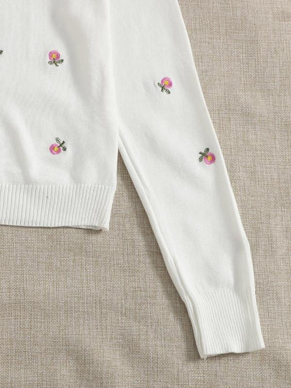 Floral Embroidery Button Up Cardigan SWE210311255WHI One-Size / White