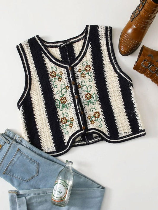 Floral Embroidery Vest Cardigan SWE210311253BLA One Size / Multicolor