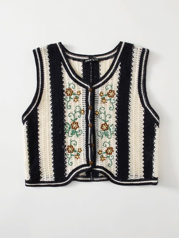 Floral Embroidery Vest Cardigan SWE210311253BLA One Size / Multicolor