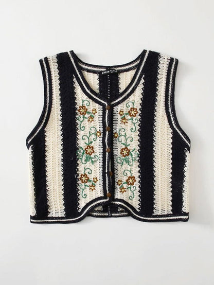 Floral Embroidery Vest Cardigan SWE210311253BLA One Size / Multicolor