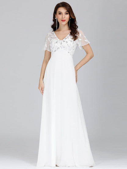 Floral Lace Sequin Print Wholesale Evening Dresses With Cap Sleeve EZ07706CR04 Cream / 4