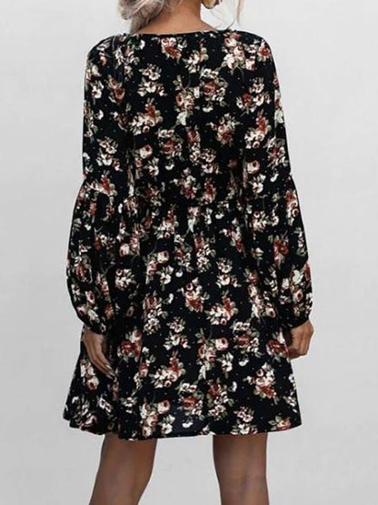 Floral Lantern Sleeve Mini Dress