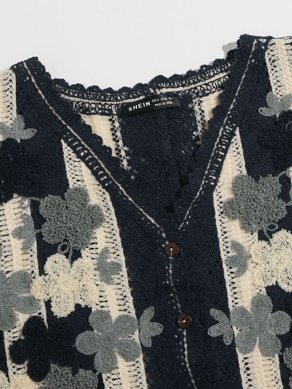 Floral Pattern Button Front Vest Cardigan SWE210311257MUL One Size / Multicolor
