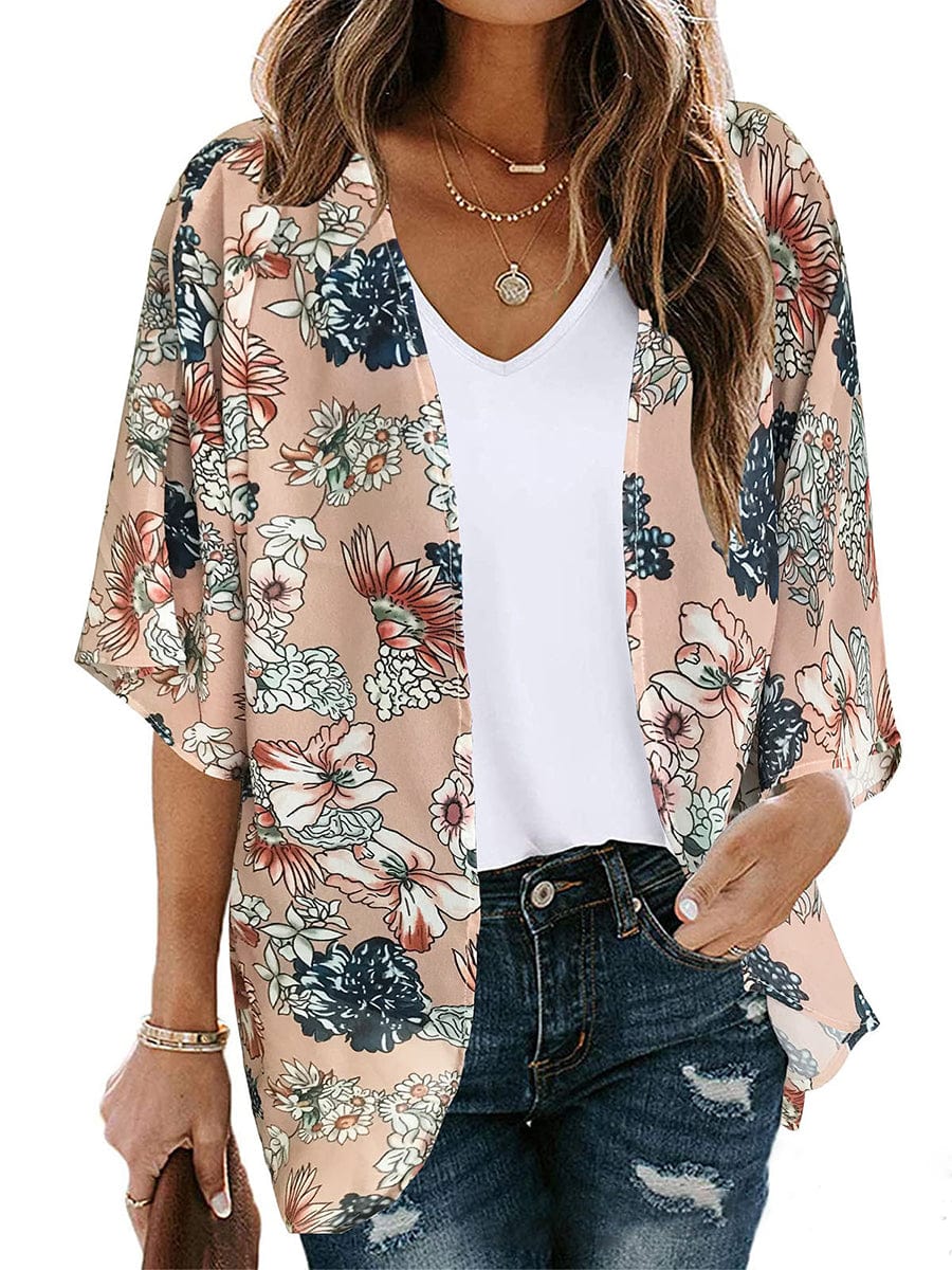 Floral Pattern Loose Chiffon Casual Blouse BLO2303160036BEIS Beige / 2 (S)