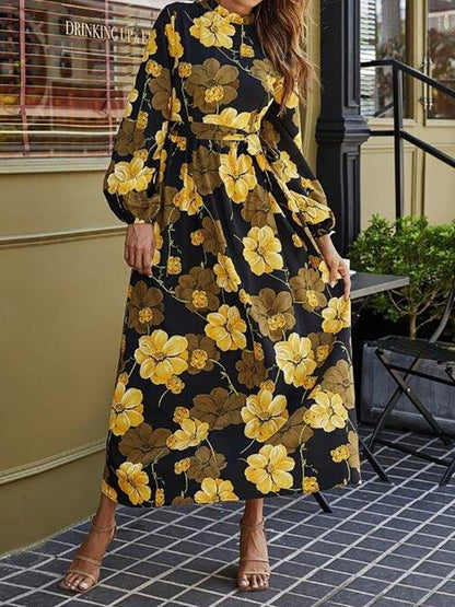 Floral Print Belted Maxi Dress