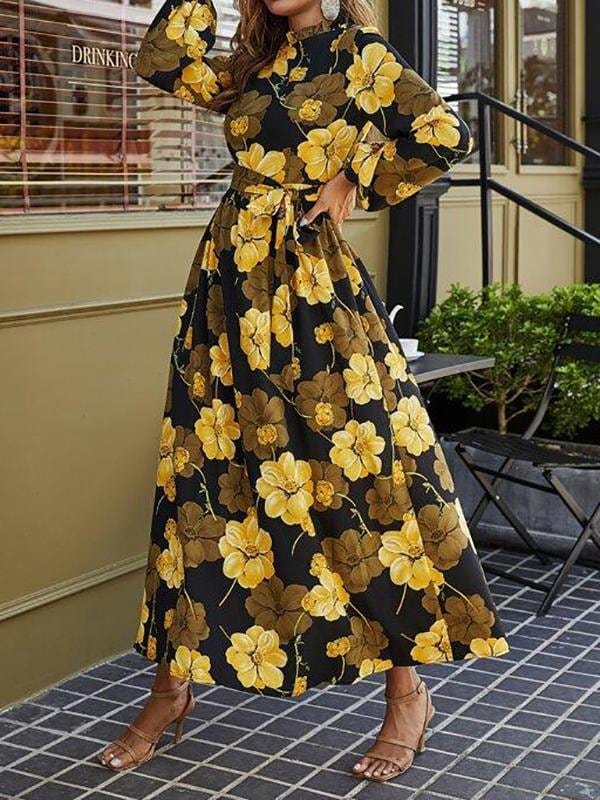 Floral Print Belted Maxi Dress