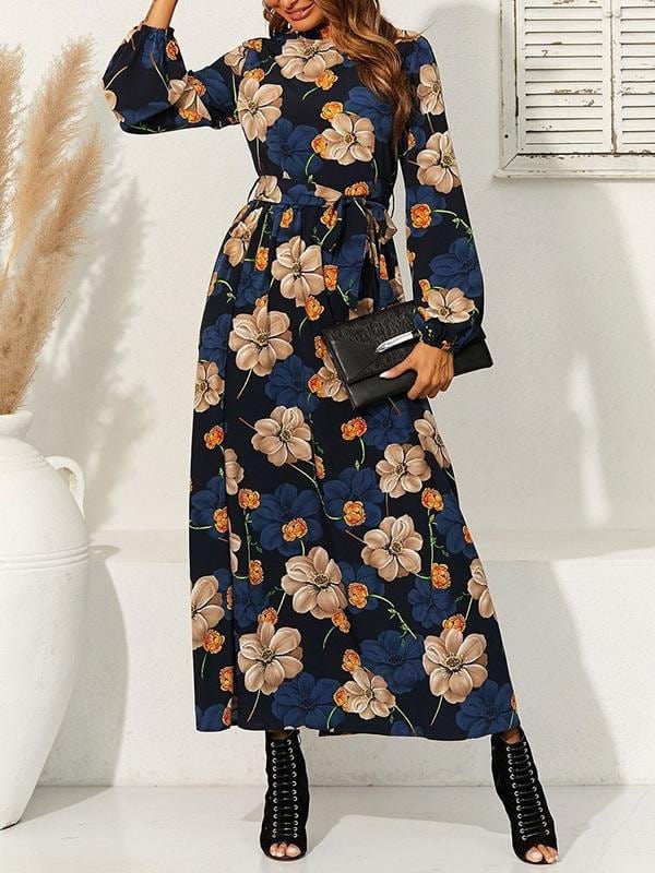 Floral Print Belted Maxi Dress