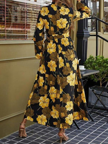 Floral Print Belted Maxi Dress