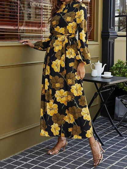 Floral Print Belted Maxi Dress