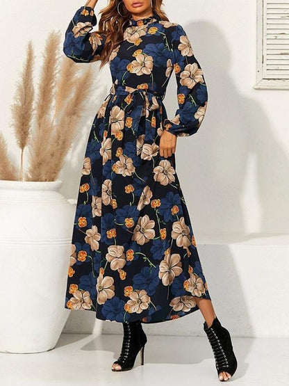 Floral Print Belted Maxi Dress