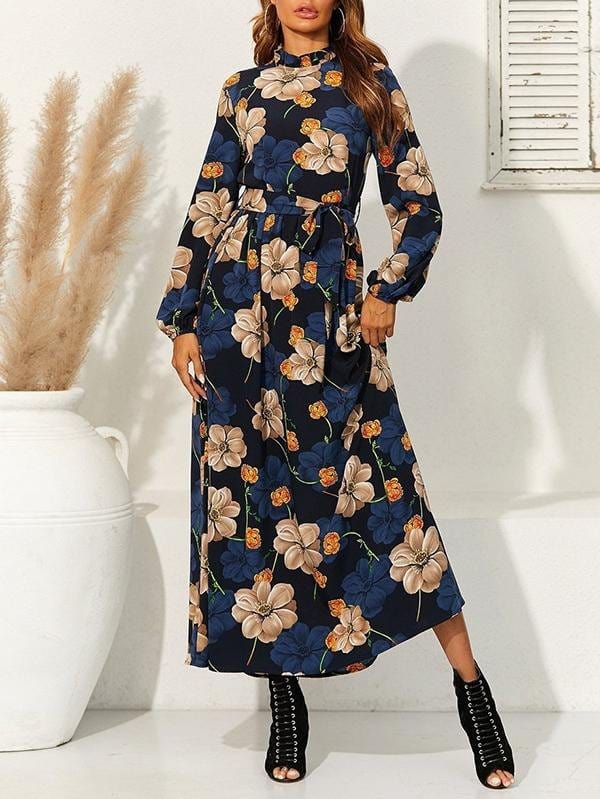 Floral Print Belted Maxi Dress